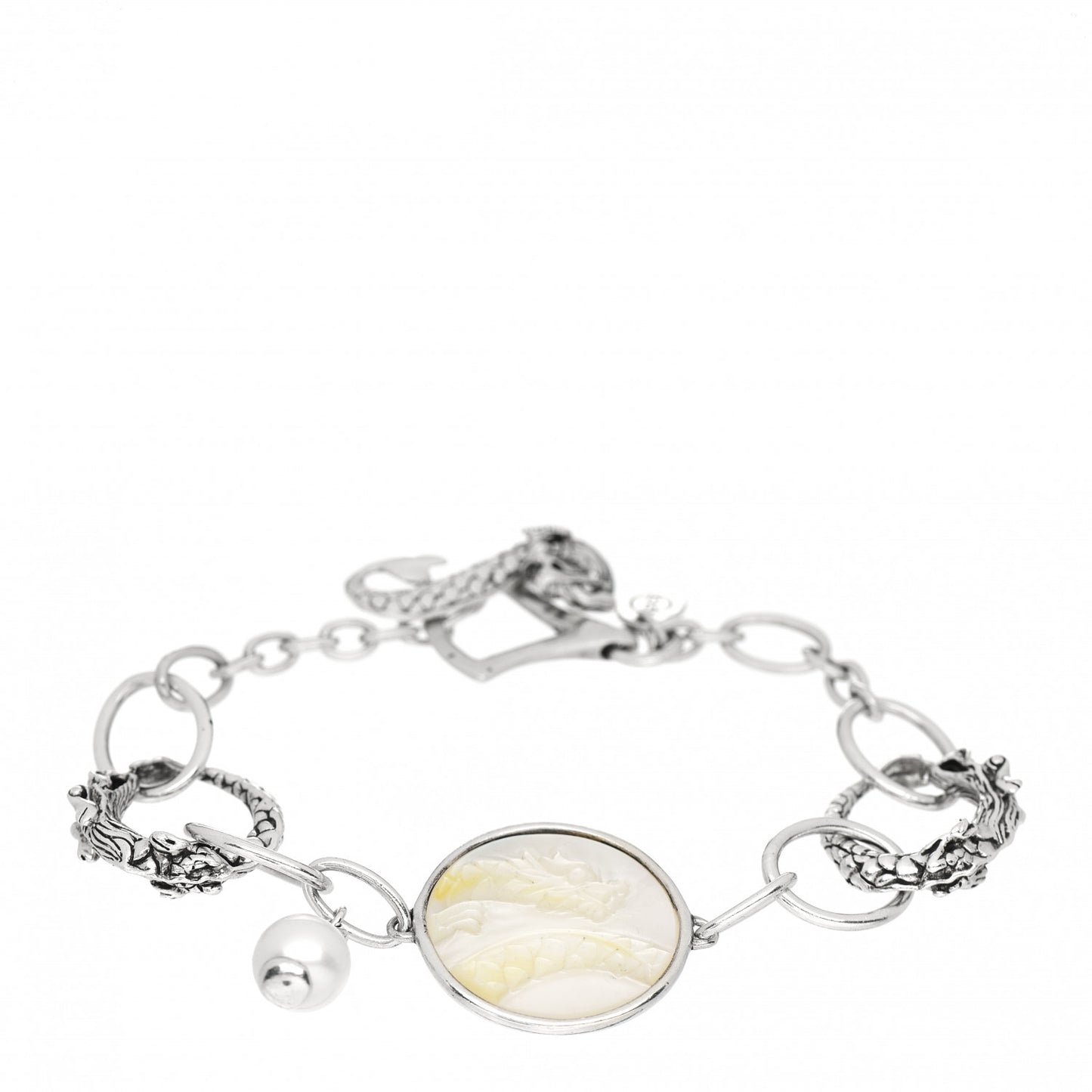 Sterling Silver Pearl Mother of Pearl Naga Dragon Link Bracelet