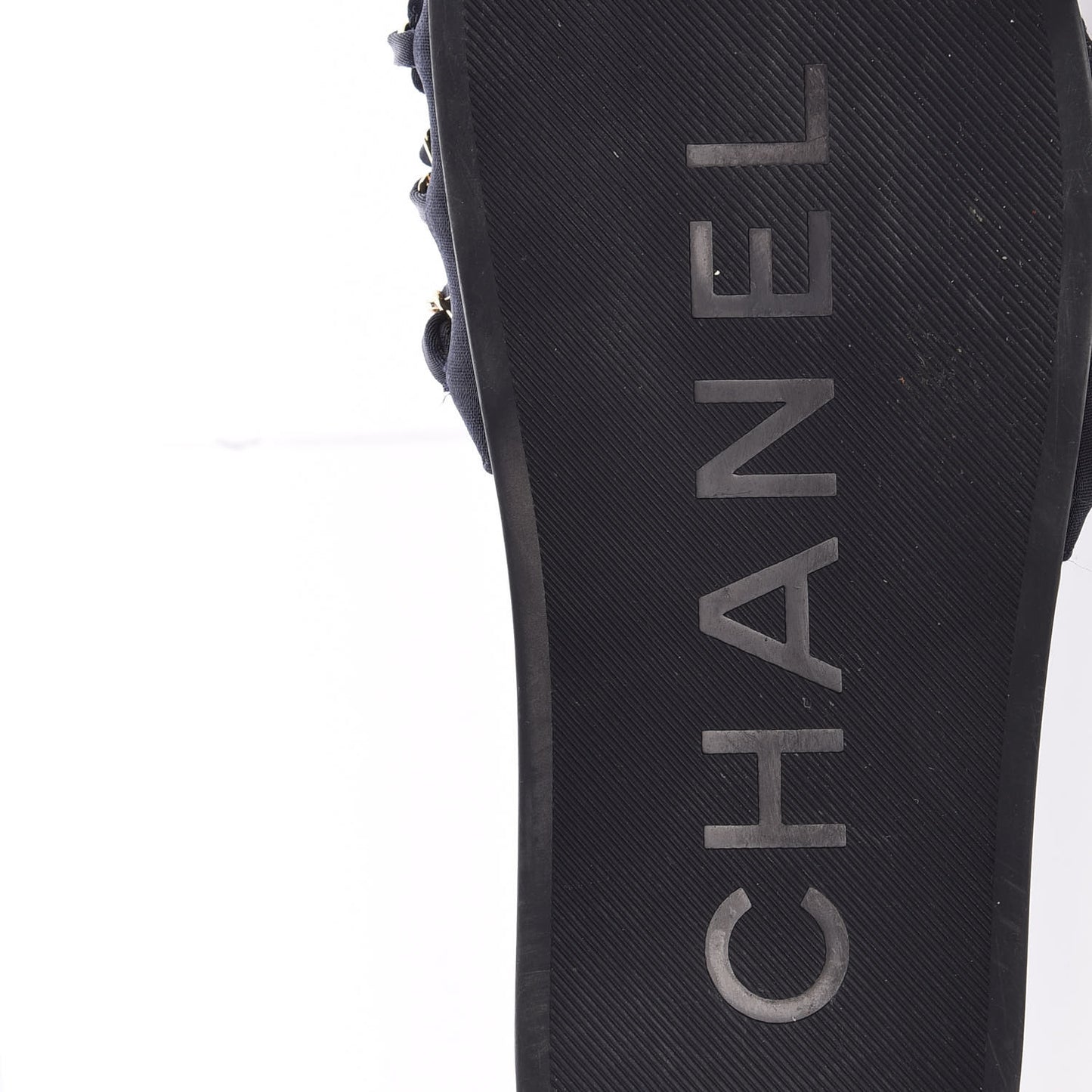 Satin Canvas Chain Flat Sandals 37 Marine