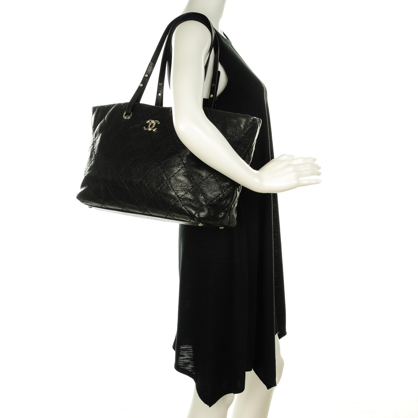 Glazed Calfskin Large On The Road Tote Black