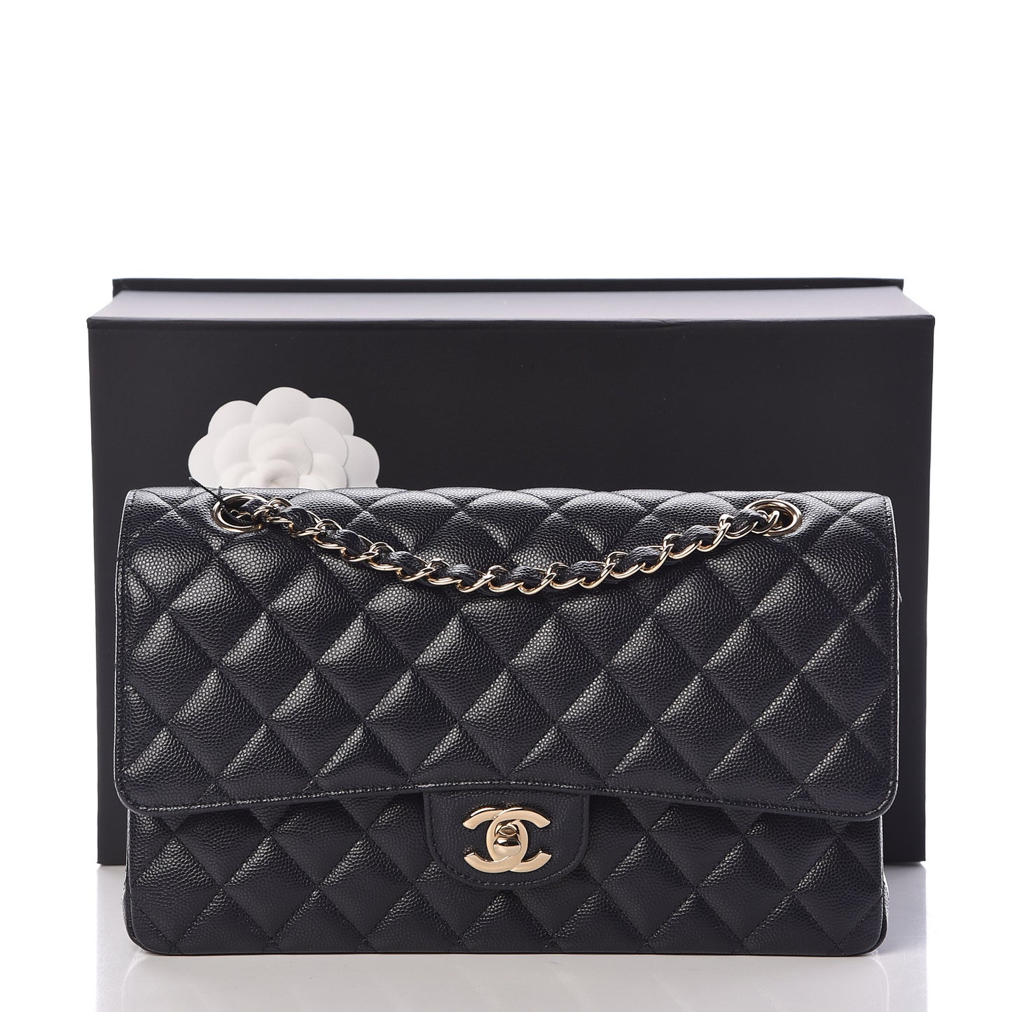Caviar Quilted Medium Double Flap Navy