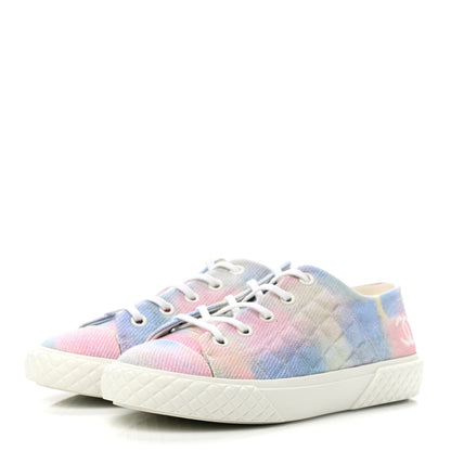 Chanel Printed Canvas CC Sneakers 39.5 Green Pink Blue White 3 of 8