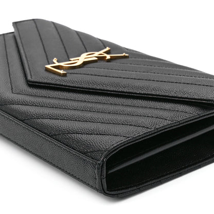 Saint Laurent Grain De Poudre Matelasse Chevron Monogram Chain Wallet Black 10 of 10
