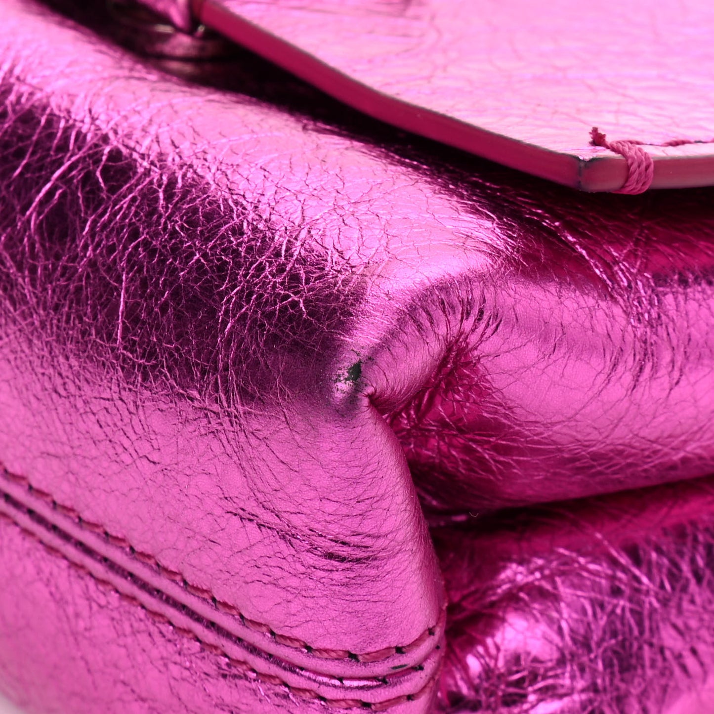 Calfskin Metallic Small Binder Clip Crossbody Pink