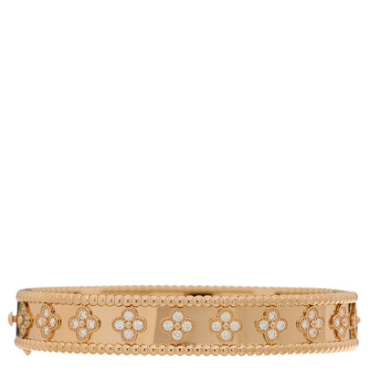 Van Cleef & Arpels 18K Rose Gold Diamond Perlee Clovers Bangle Bracelet M 1 of 5