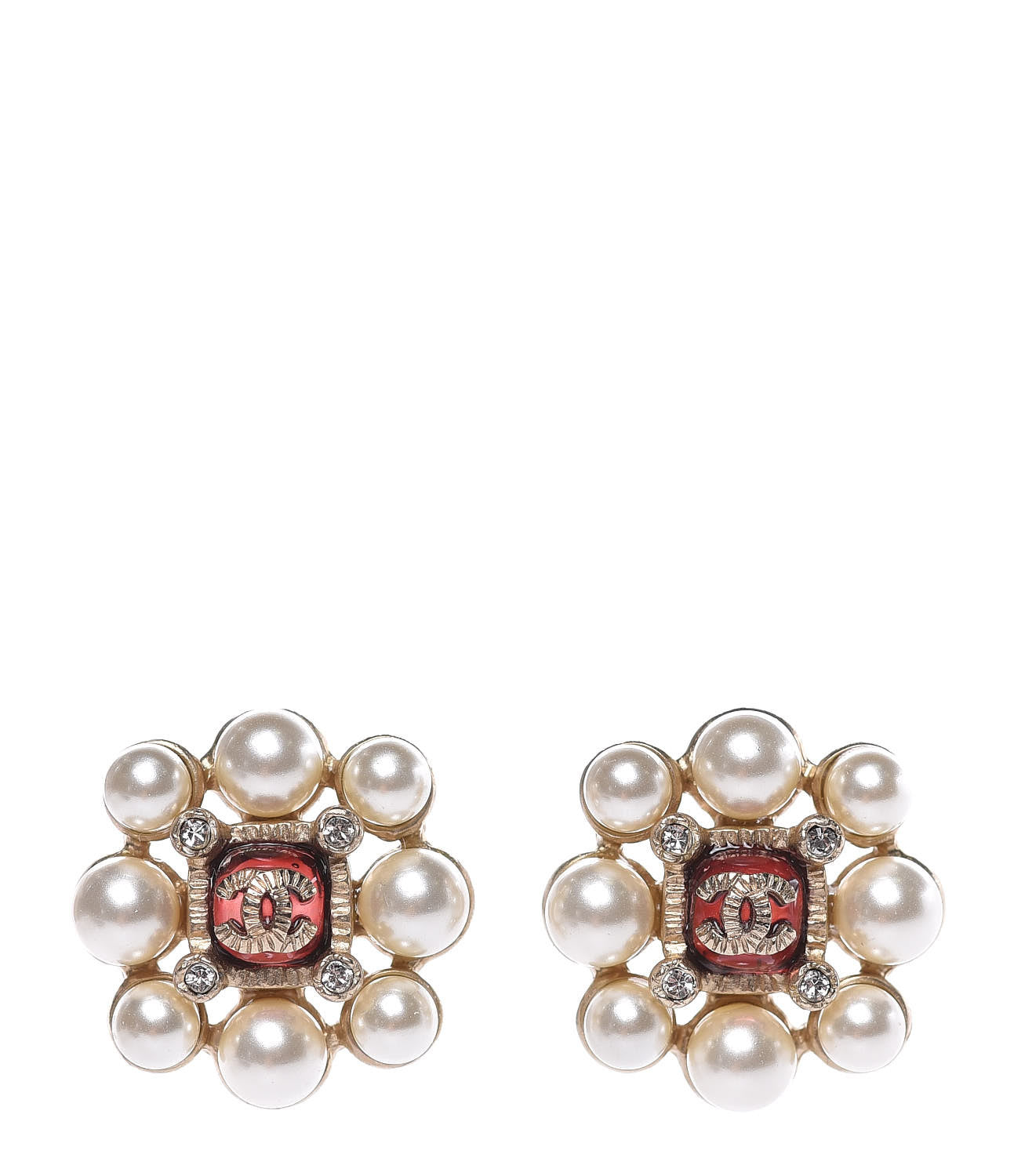 Pearl Crystal CC Earrings Gold