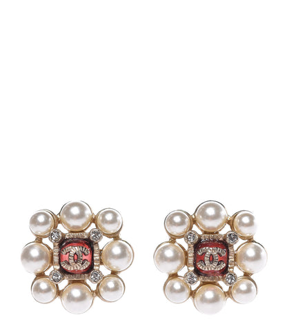 Chanel Pearl Crystal CC Earrings Gold 1 of 4