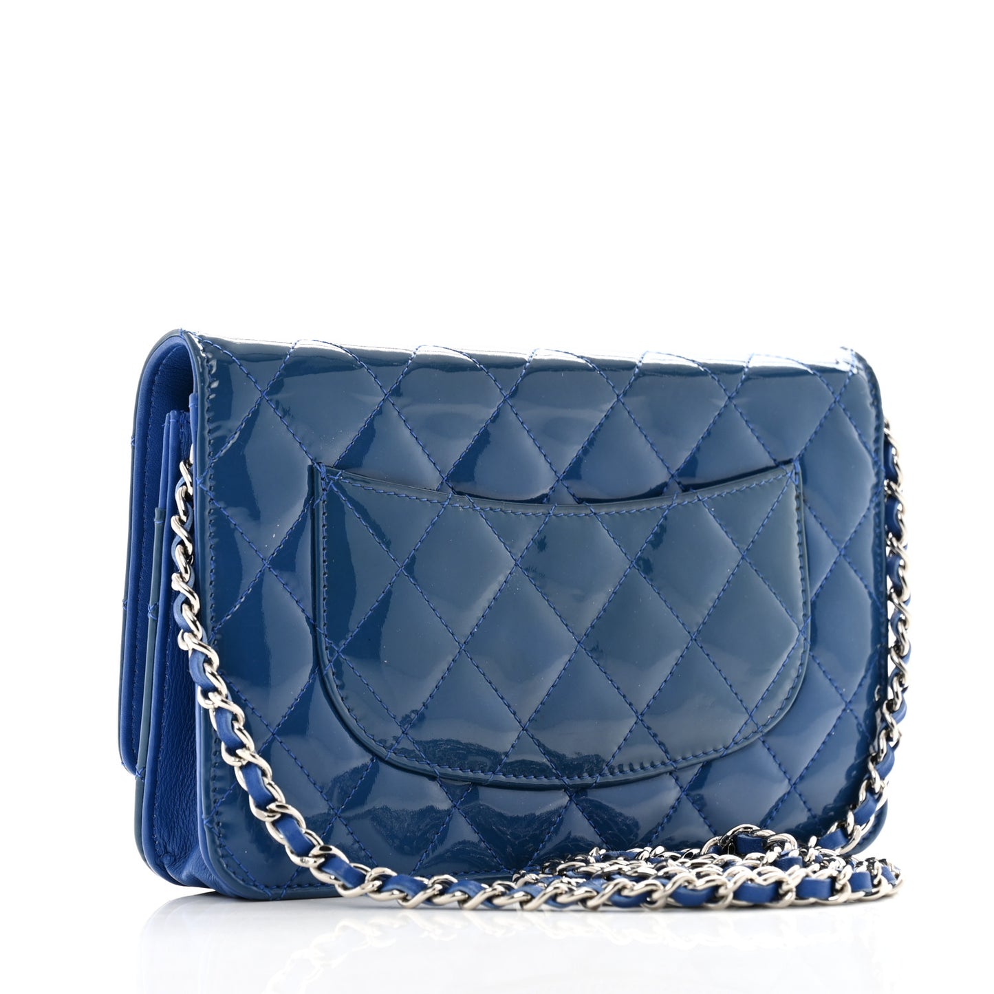 Patent Quilted Wallet On Chain WOC Dark Blue