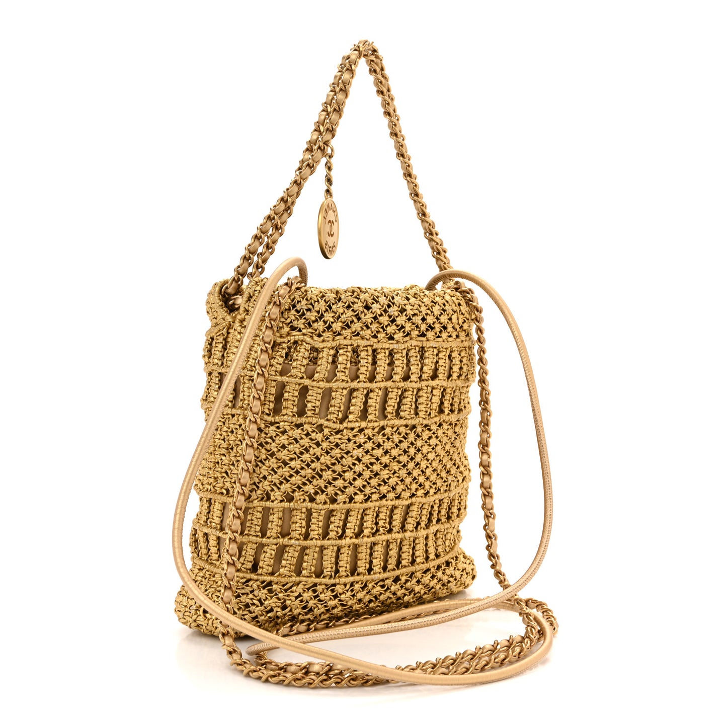 Metallic Calfskin Macrame Mini Chanel 22 Gold