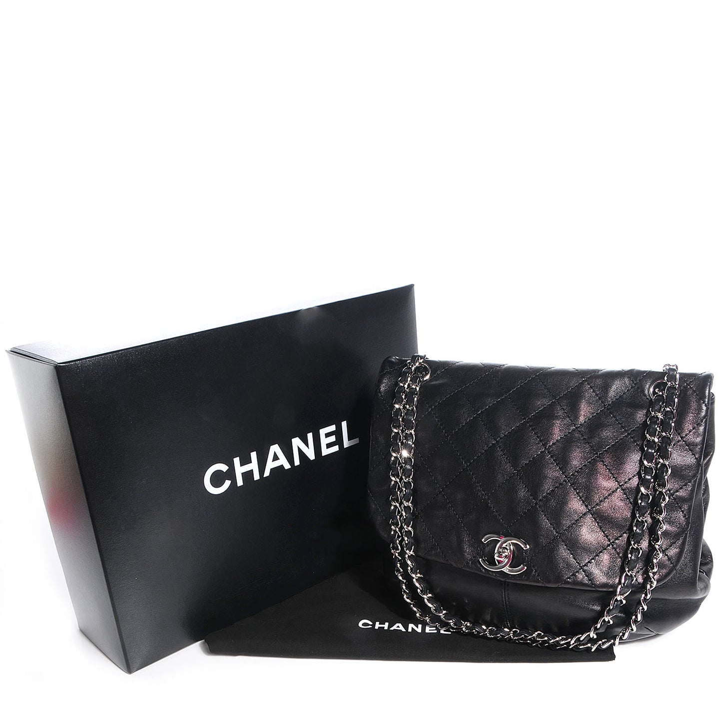 Shiny Calfskin Small Trianon Flap Black