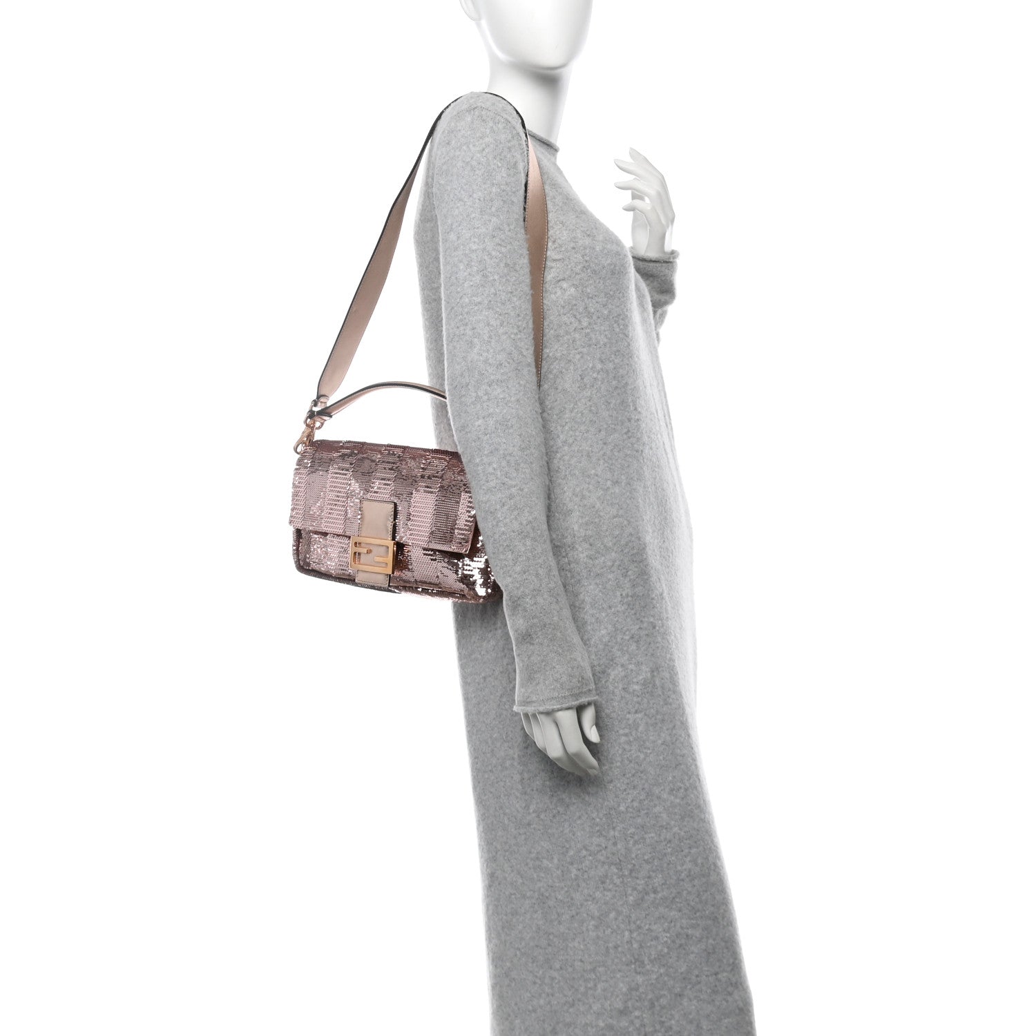 Fendi Sequin Metallic Nappa Pequin Baguette Rame 2 of 10