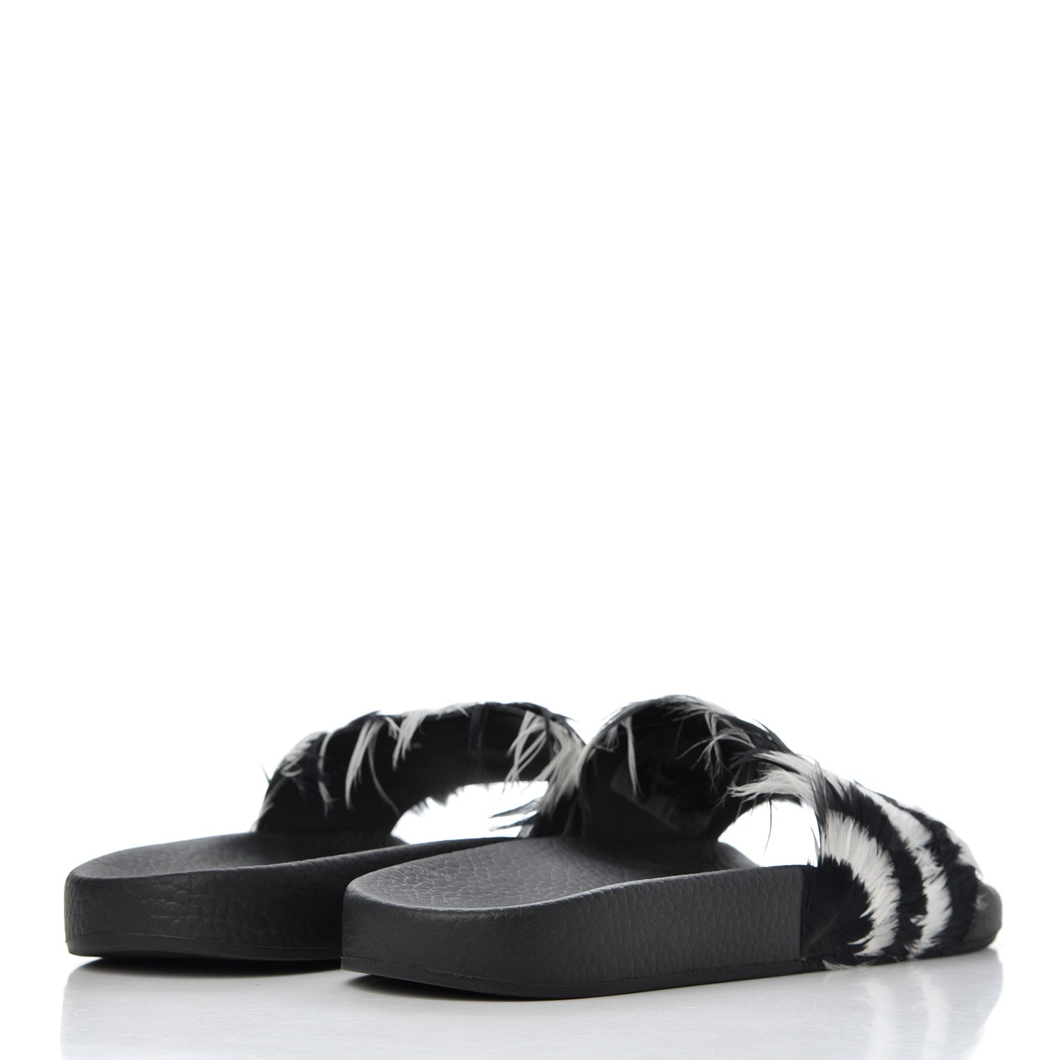 Valentino Garavani Rubber Feather Pool Slide Sandals 37 Black White 4 of 8