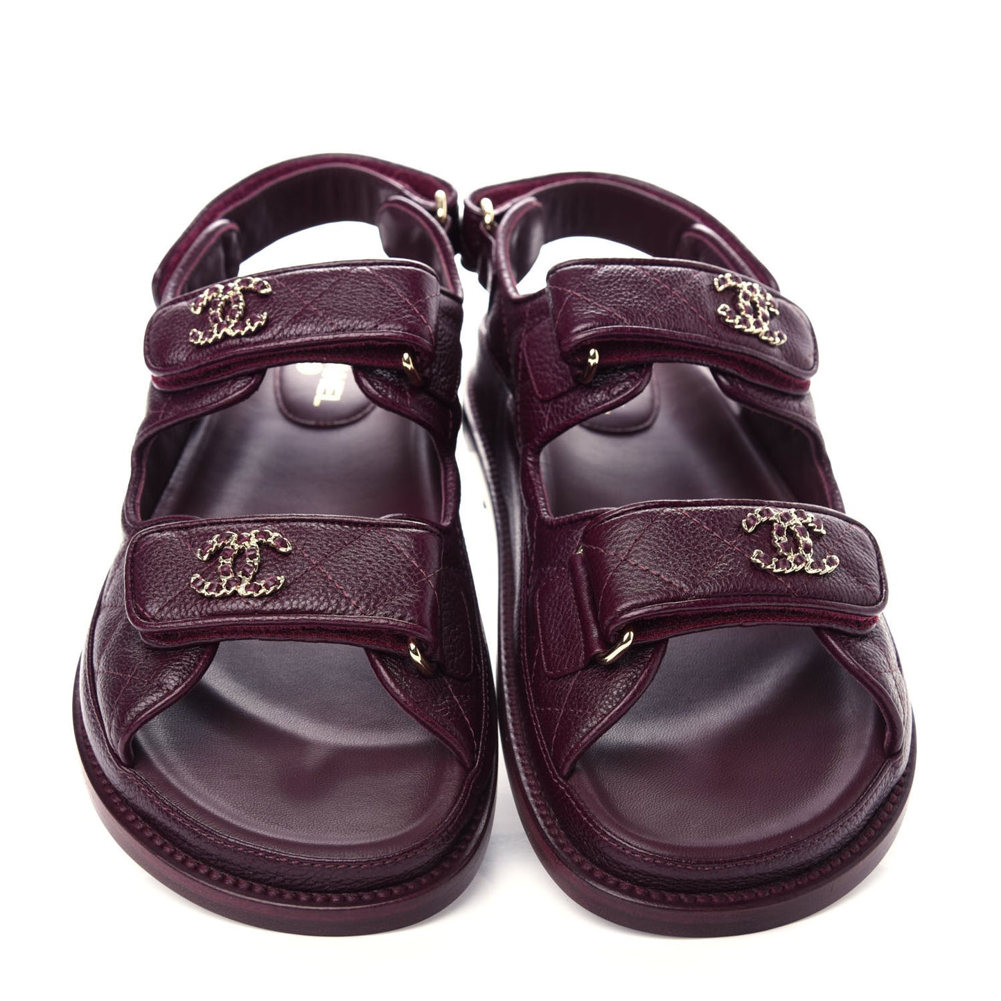 Grained Calfskin Velcro Dad Sandals 37 Maroon