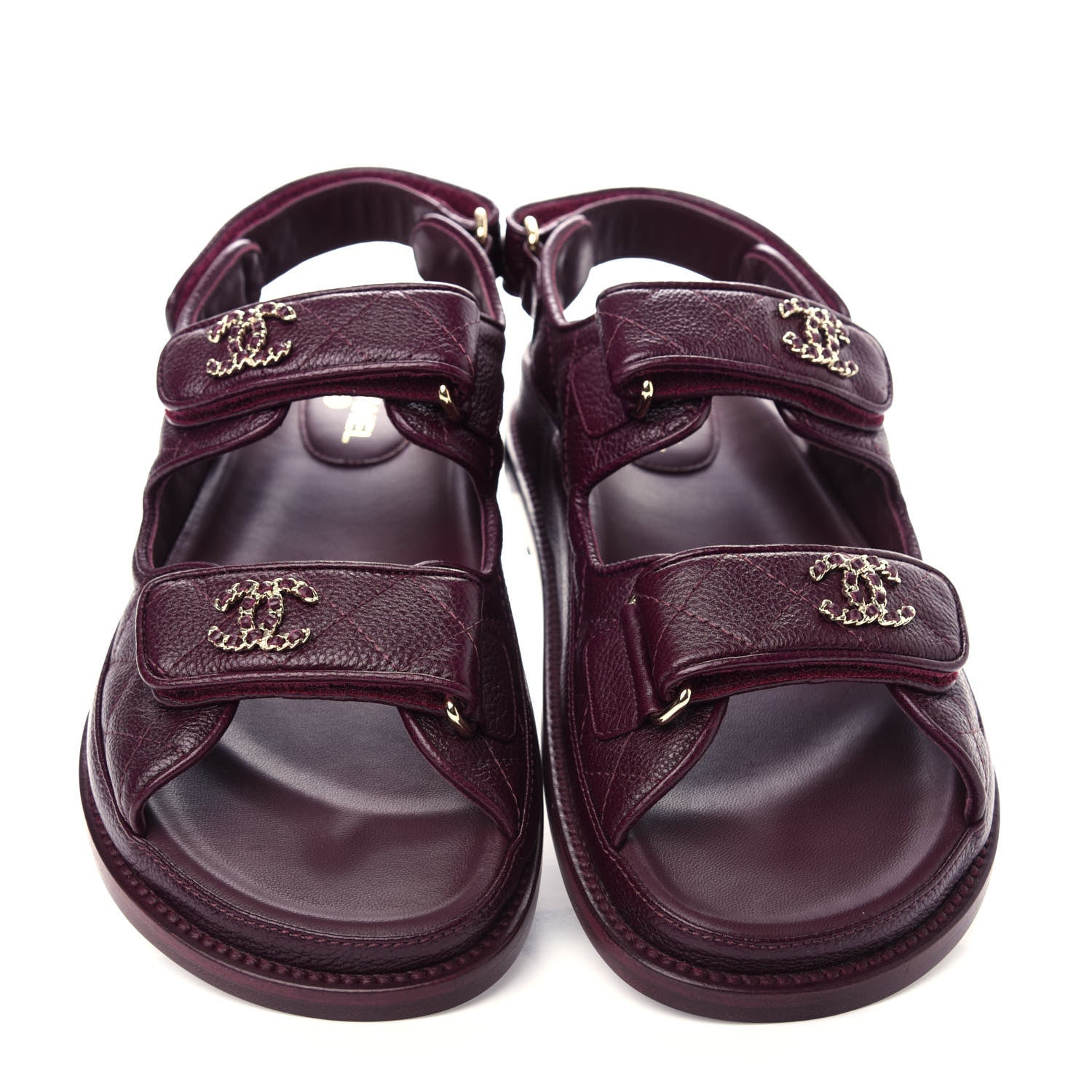 Chanel Grained Calfskin Velcro Dad Sandals 37 Maroon 5 of 11