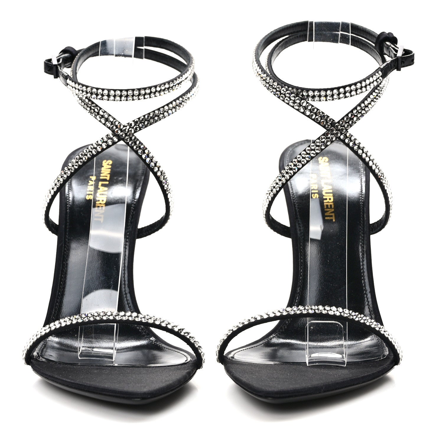 Saint Laurent Satin Crystal Ava 105 Sandals 38.5 Black 2 of 8
