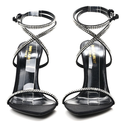 Saint Laurent Satin Crystal Ava 105 Sandals 38.5 Black 2 of 8