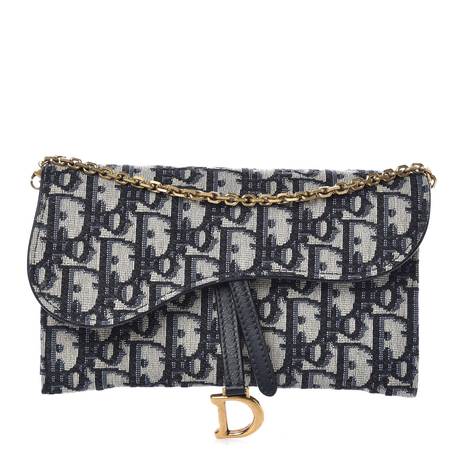Christian Dior Oblique Saddle Chain Wallet Blue 1 of 8