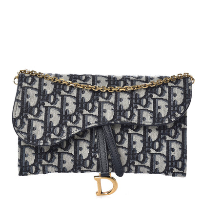 Christian Dior Oblique Saddle Chain Wallet Blue 1 of 8