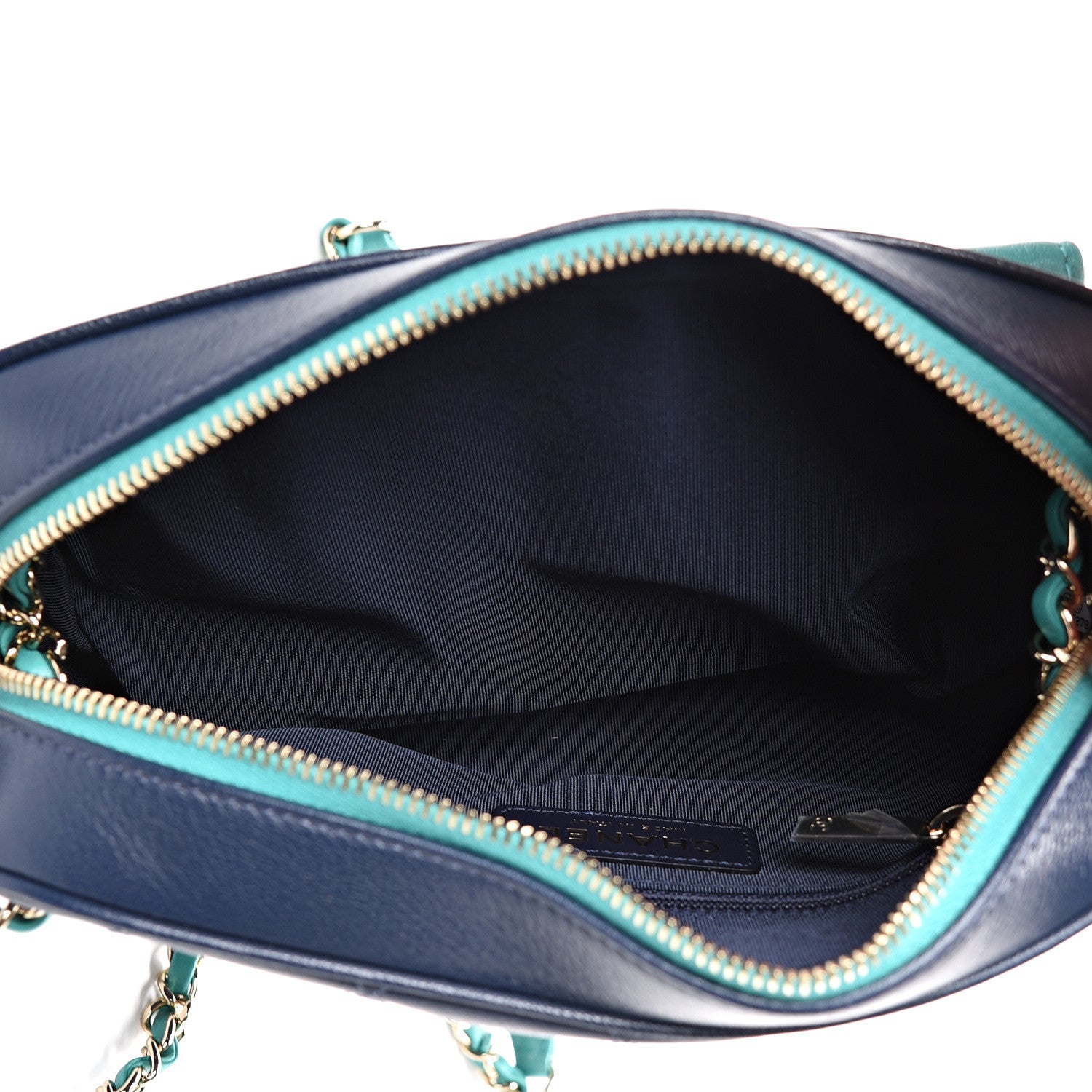 Chanel Goatskin Quilted Tri-Color Small In & Out Camera Case Navy Turquoise Pink 4 of 10