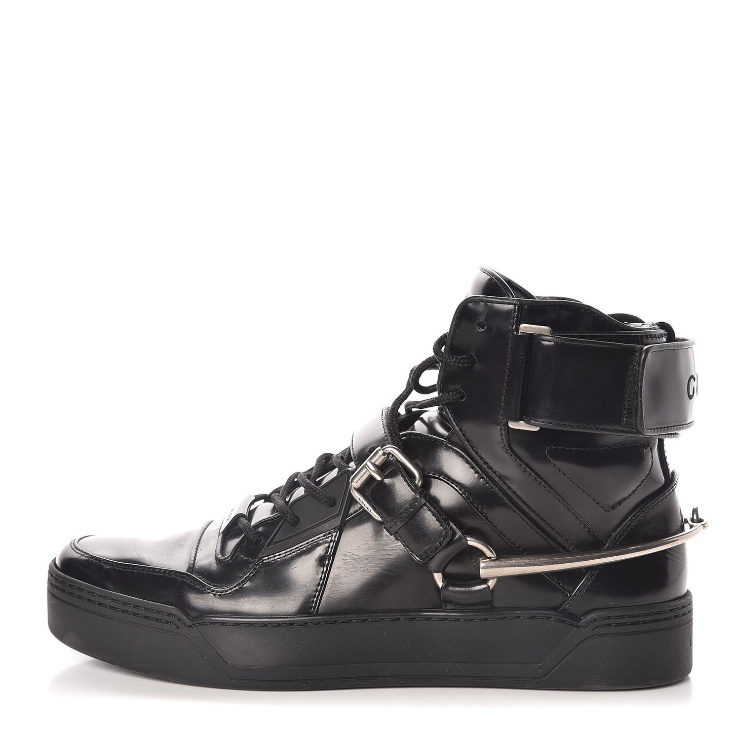 Calfskin Mens Horsebit High Top Spur Sneakers 7.5 Black