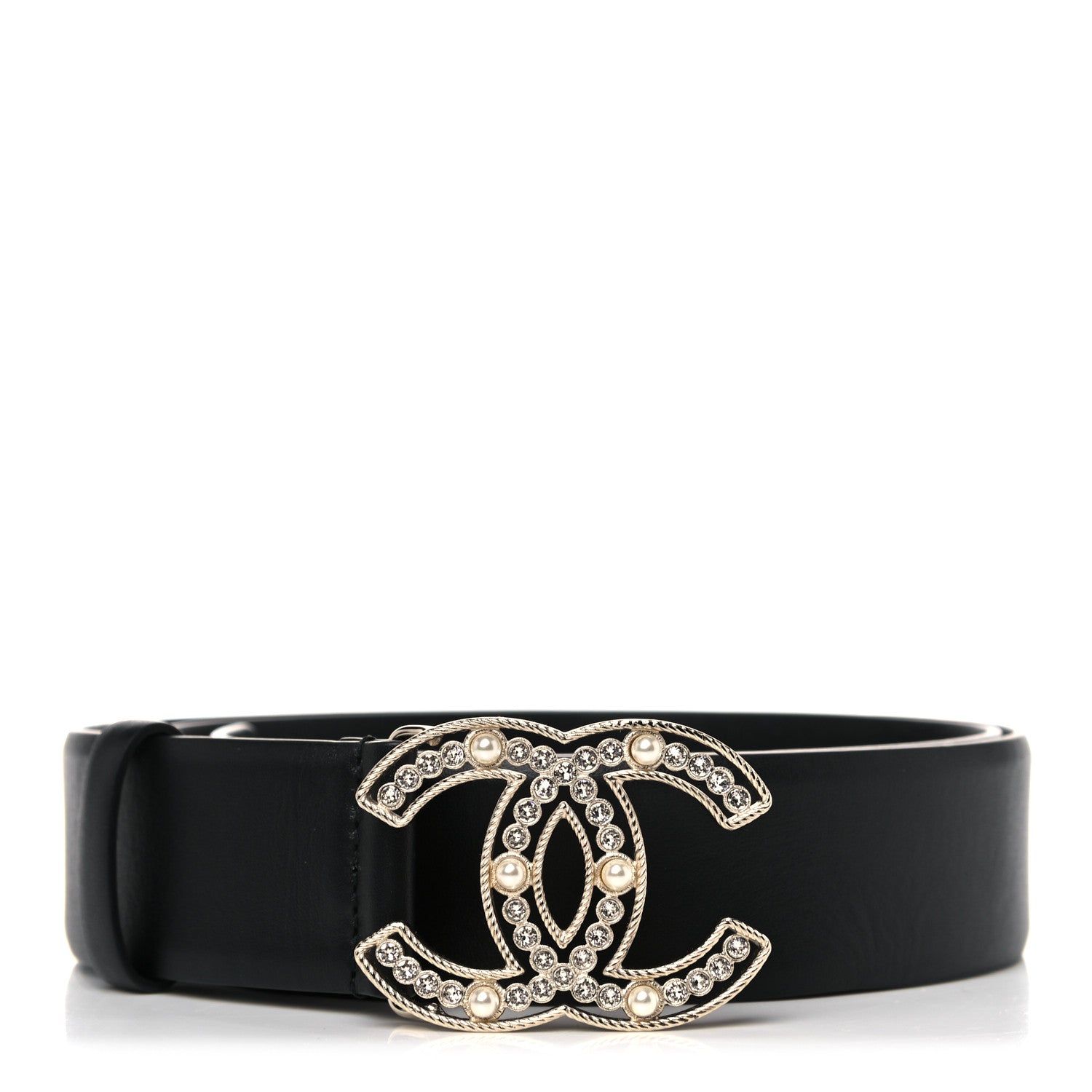 Chanel Pearl Crystal Sparkling Pearls CC Belt 90 36 Black 1 of 8