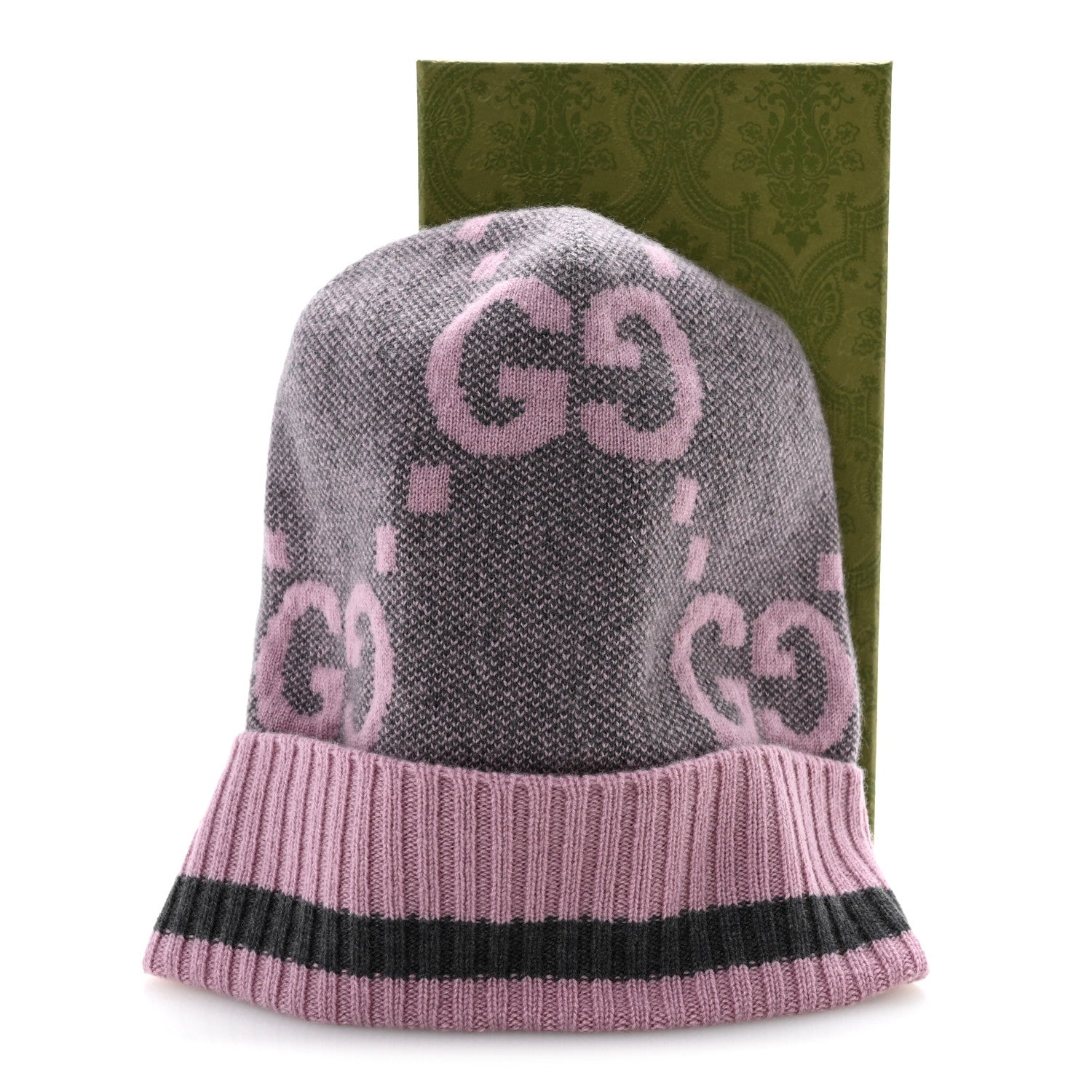 Gucci Cashmere Jacquard Monogram Jumbo GG Canvy Hat Beanie Hat M