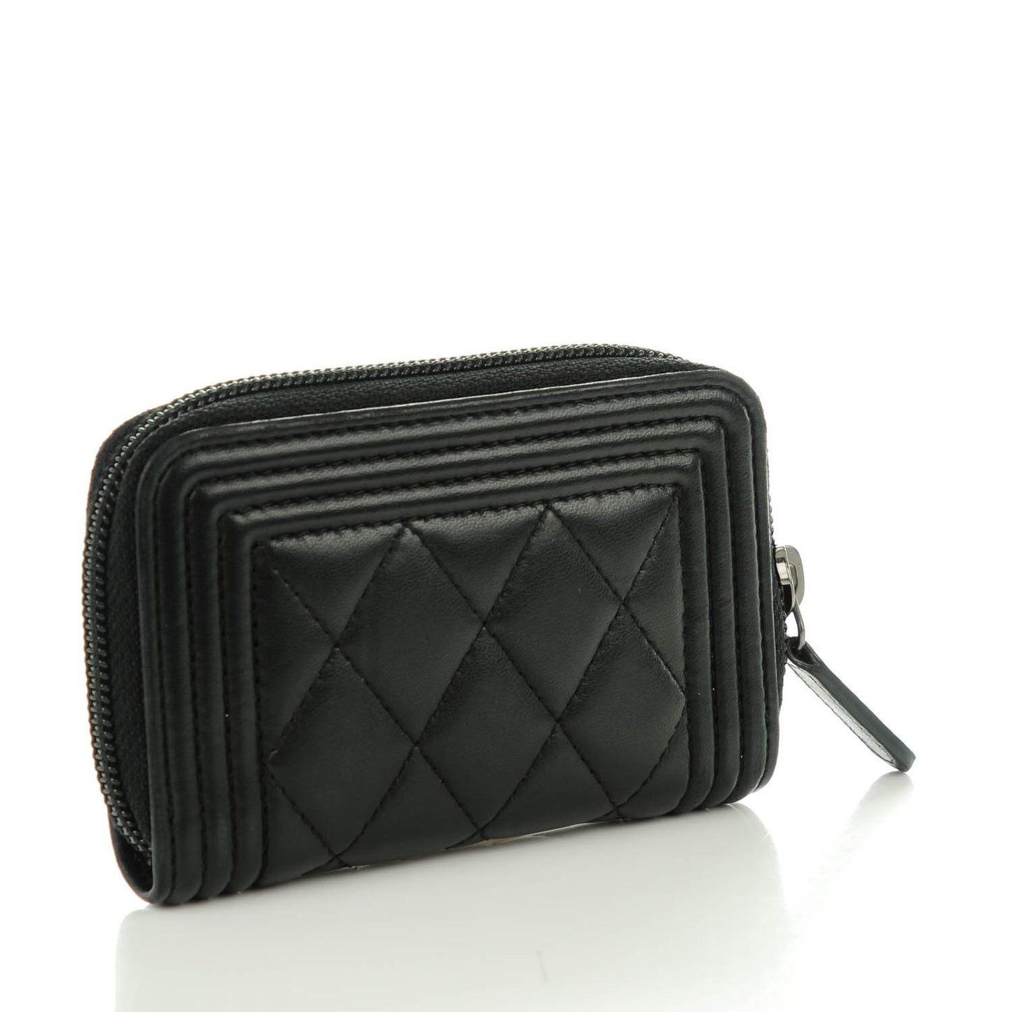 Lambskin Quilted Zip Around Boy Coin Purse Wallet Black