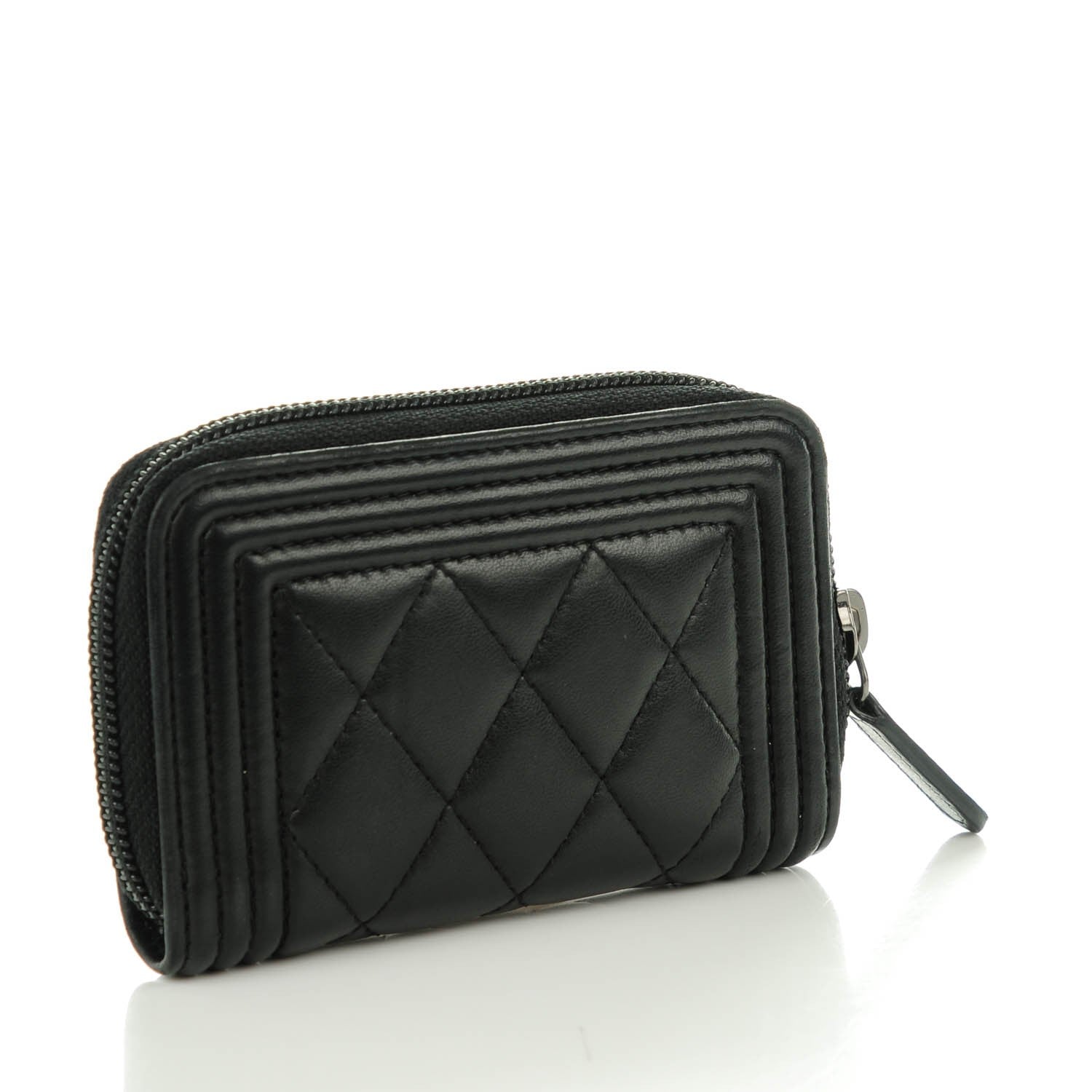 Chanel Lambskin Quilted Zip Around Boy Coin Purse Wallet Black 3 of 7