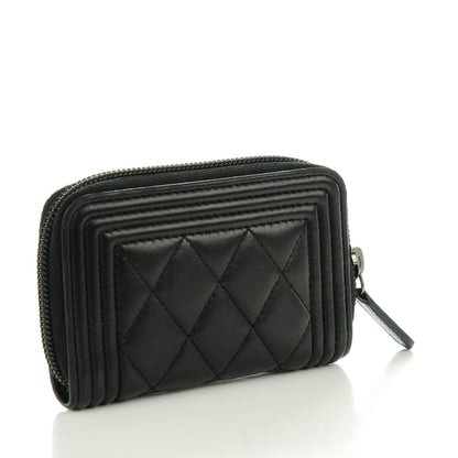 Chanel Lambskin Quilted Zip Around Boy Coin Purse Wallet Black 3 of 7
