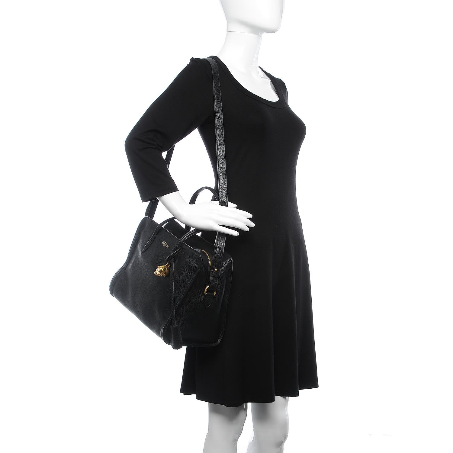 Alexander McQueen Pebbled Calfskin Small Skull Padlock Zip Around Tote Black 2 of 9