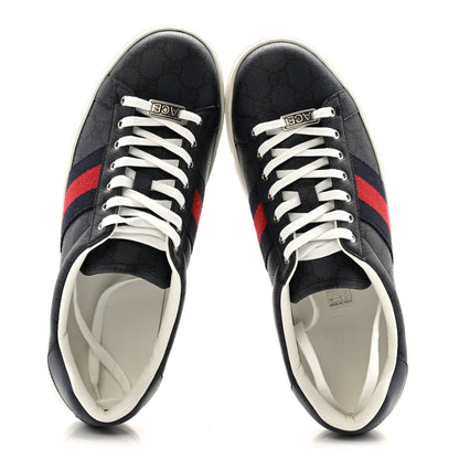 Gucci GG Supreme Monogram Web Mens New Ace Sneakers 8.5 Dark Blue 2 of 10