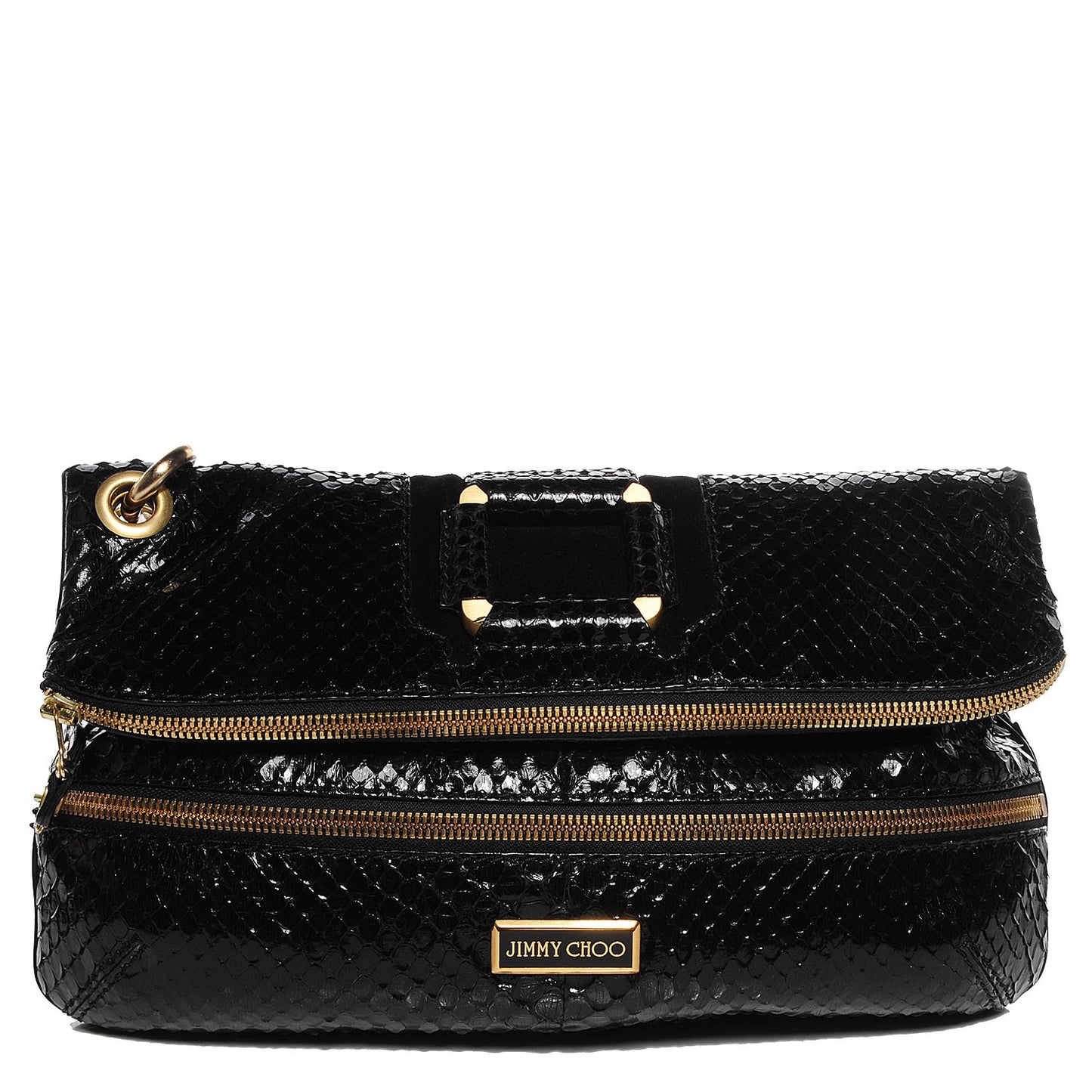 Snakeskin Marin Foldover Clutch Black
