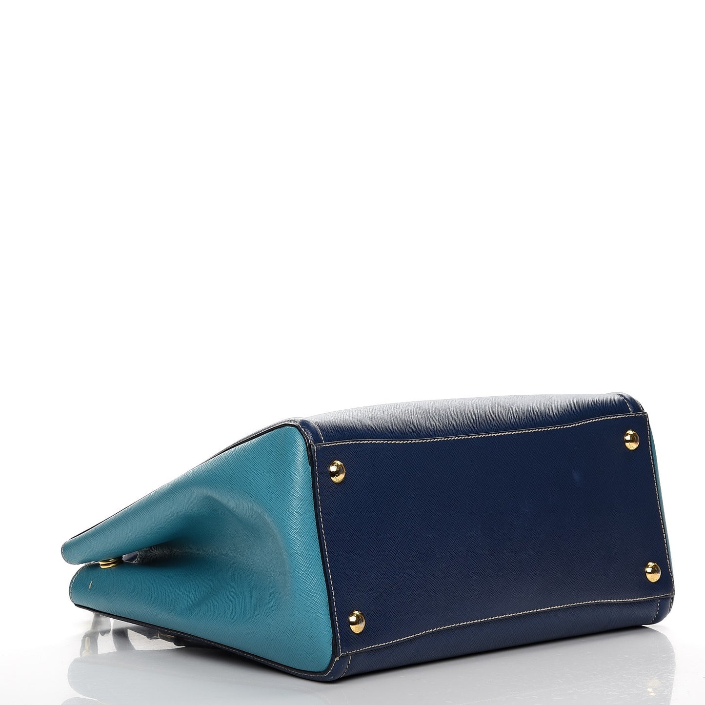 Saffiano Lux Medium Bi-Color Tote Bluette Turchese