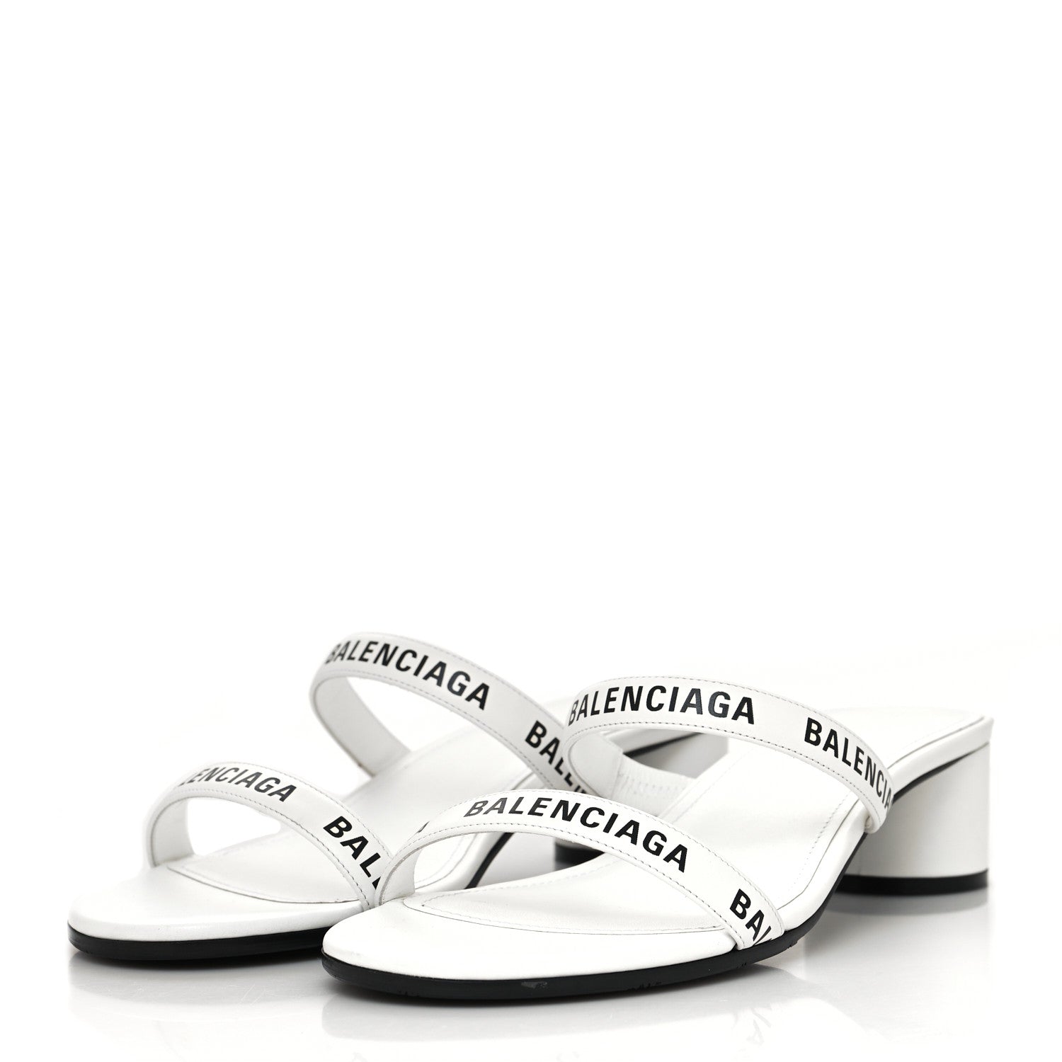 Balenciaga Smooth Calfskin Allover Logo Slide Sandals 41 White Black 3 of 10