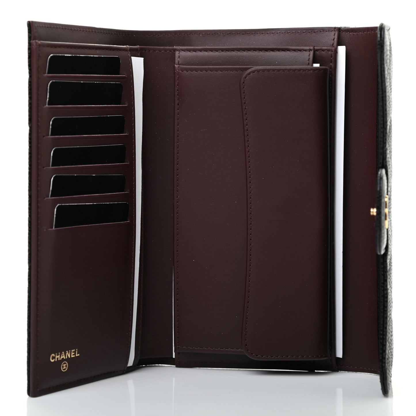 Caviar Quilted Long Flap Wallet Black