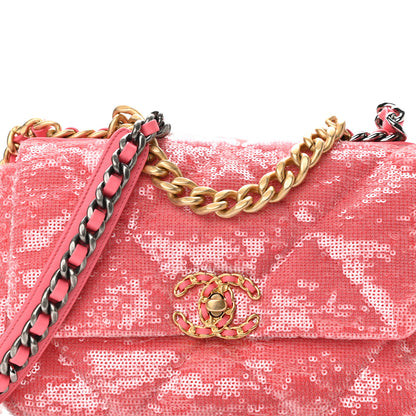 Chanel Sequin Quilted Medium Chanel 19 Flap Coral 8 of 11