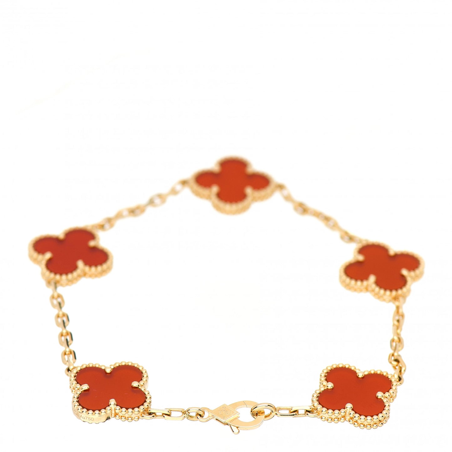 18K Yellow Gold Carnelian 5 Motifs Vintage Alhambra Bracelet
