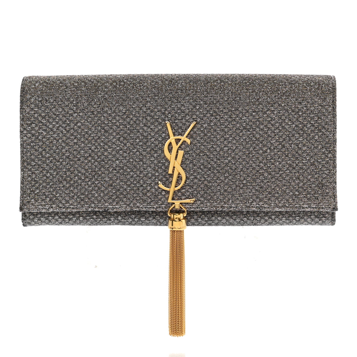 Metallic Canvas Woven Classic Monogram Kate Tassel Clutch Silver Gold