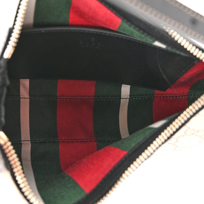 Gucci GG Supreme Monogram Textured Calfskin Small Emblem Shoulder Bag Beige Black 5 of 10