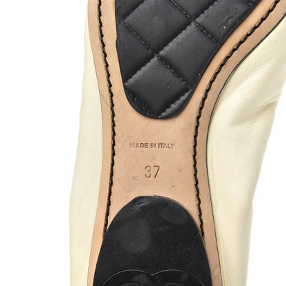 Chanel Lambskin CC Elastic Cap Toe Ballerina Flats 37 Off White Black 6 of 10