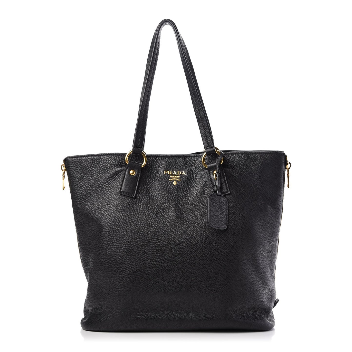 Vitello Daino Side Zip Tote Black