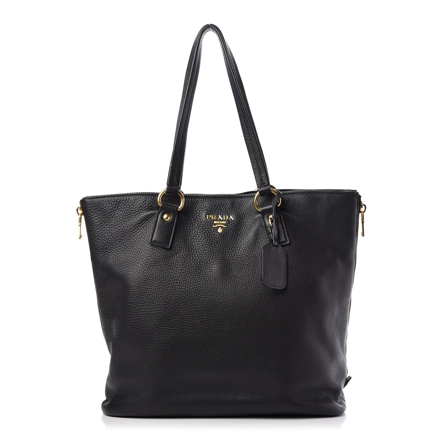 Prada Vitello Daino Side Zip Tote Black 1 of 11