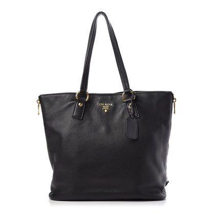 Prada Vitello Daino Side Zip Tote Black 1 of 11