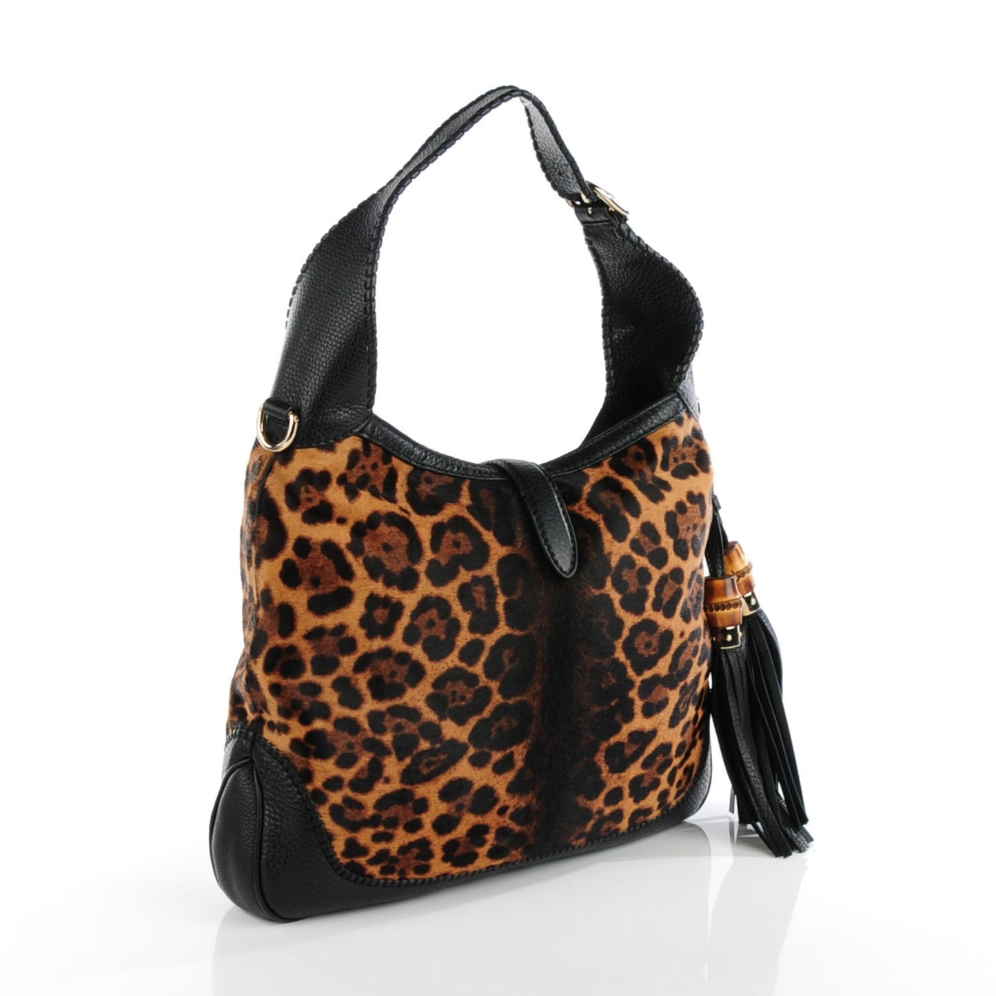 Calf Hair Jaguar Print Medium New Jackie Hobo Black