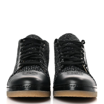 Chanel Tweed Calfskin Patent CC Lace Up Short Boots 42 Black Grey Dark Navy 2 of 8
