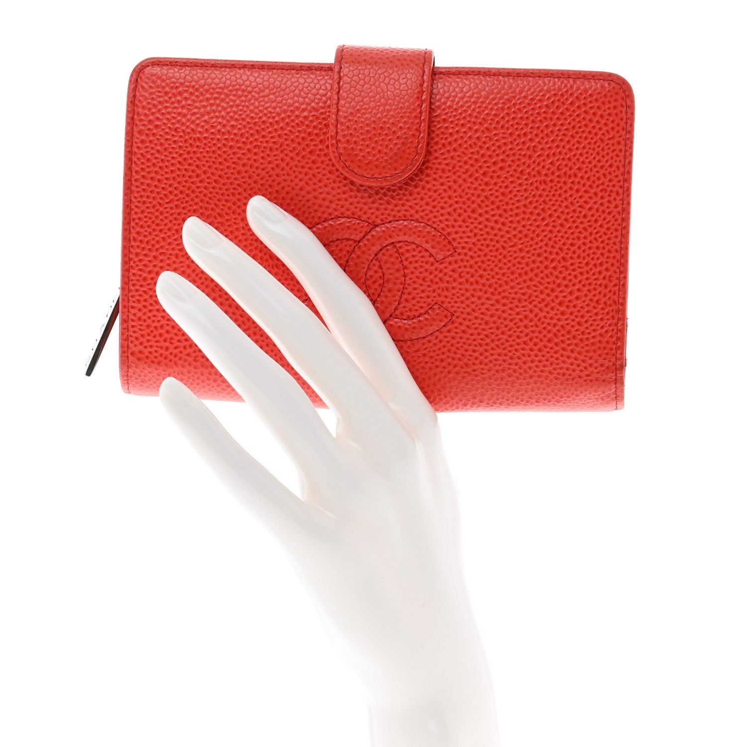 Chanel Caviar Timeless CC Zipped Pocket Wallet Red 2 of 9
