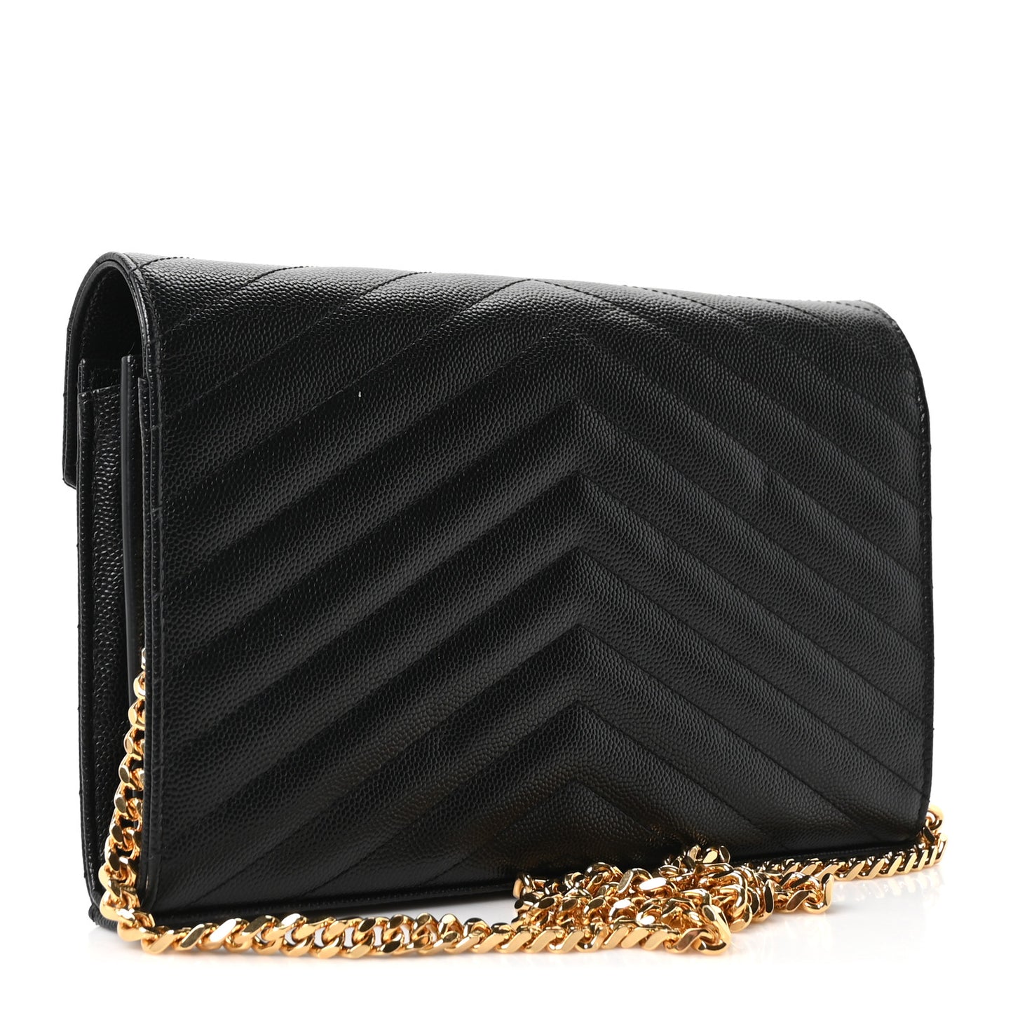 Grain De Poudre Matelasse Chevron Monogram Chain Wallet Black