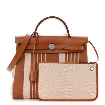 Hermes Vache Hunter Toile H Vibration Herbag Zip Retourne 31 PM Fauve Ecru Beige 1 of 12