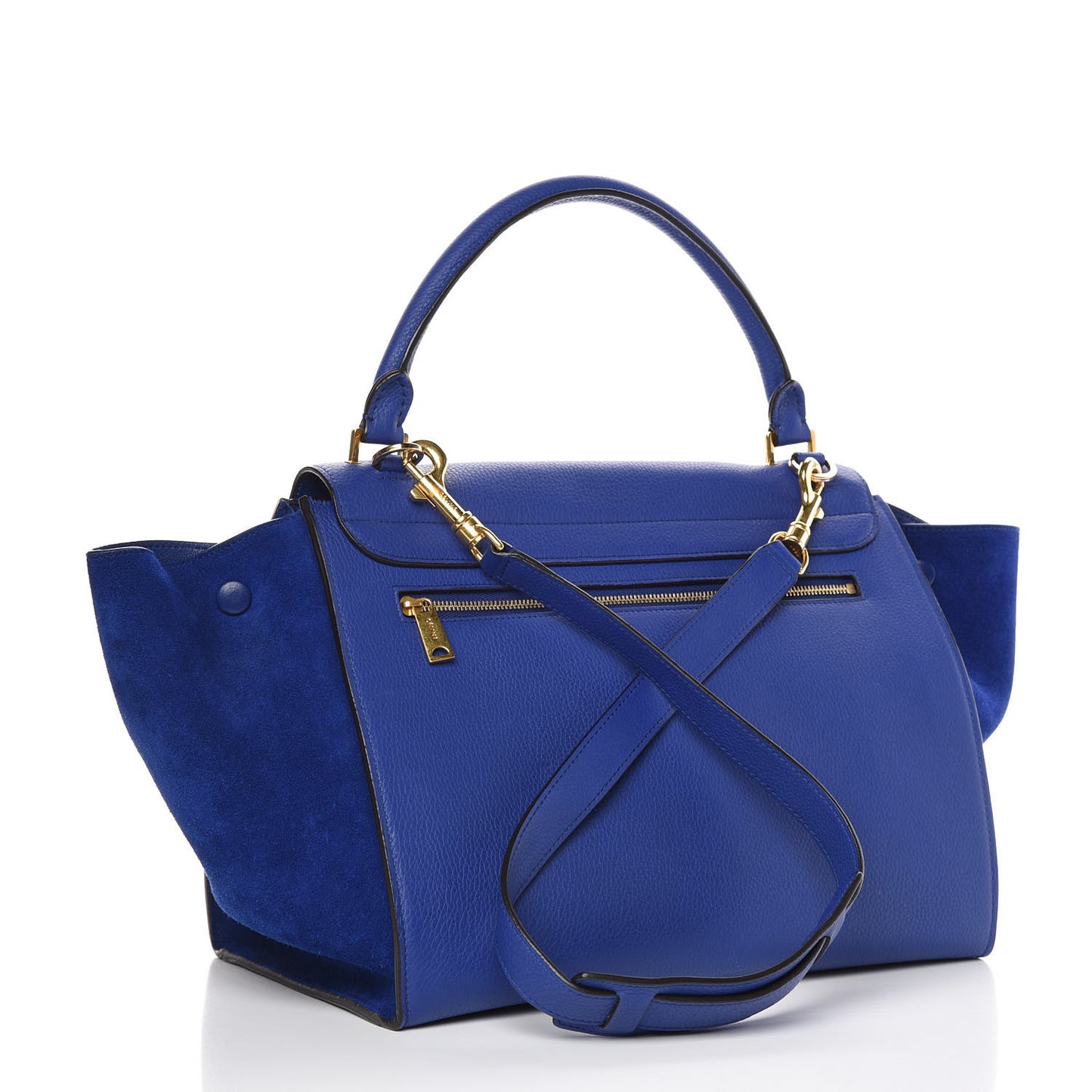 Drummed Calfskin Suede Medium Trapeze Indigo