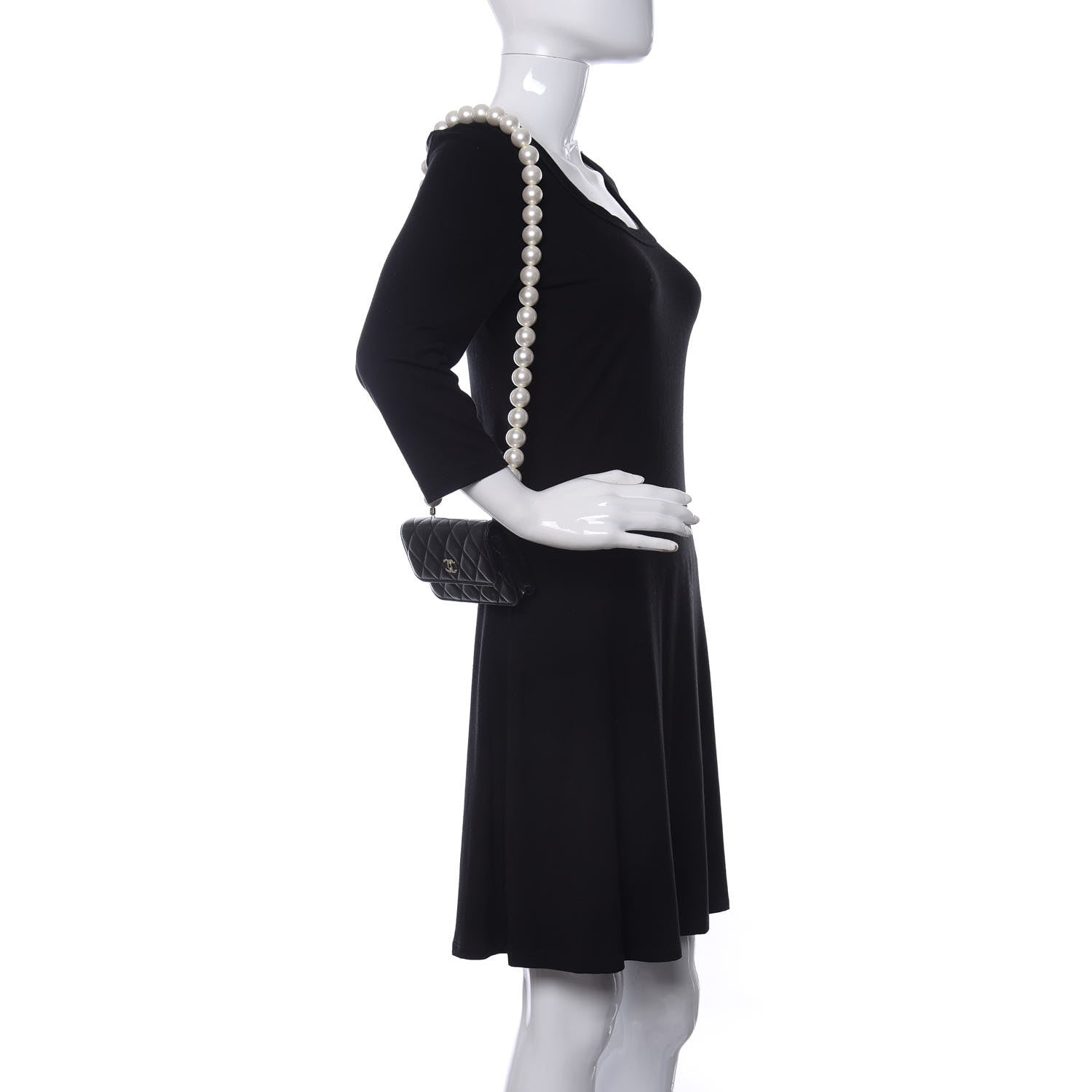 Chanel Calfskin Quilted Maxi Pearls Clutch With Chain Black 2 of 12