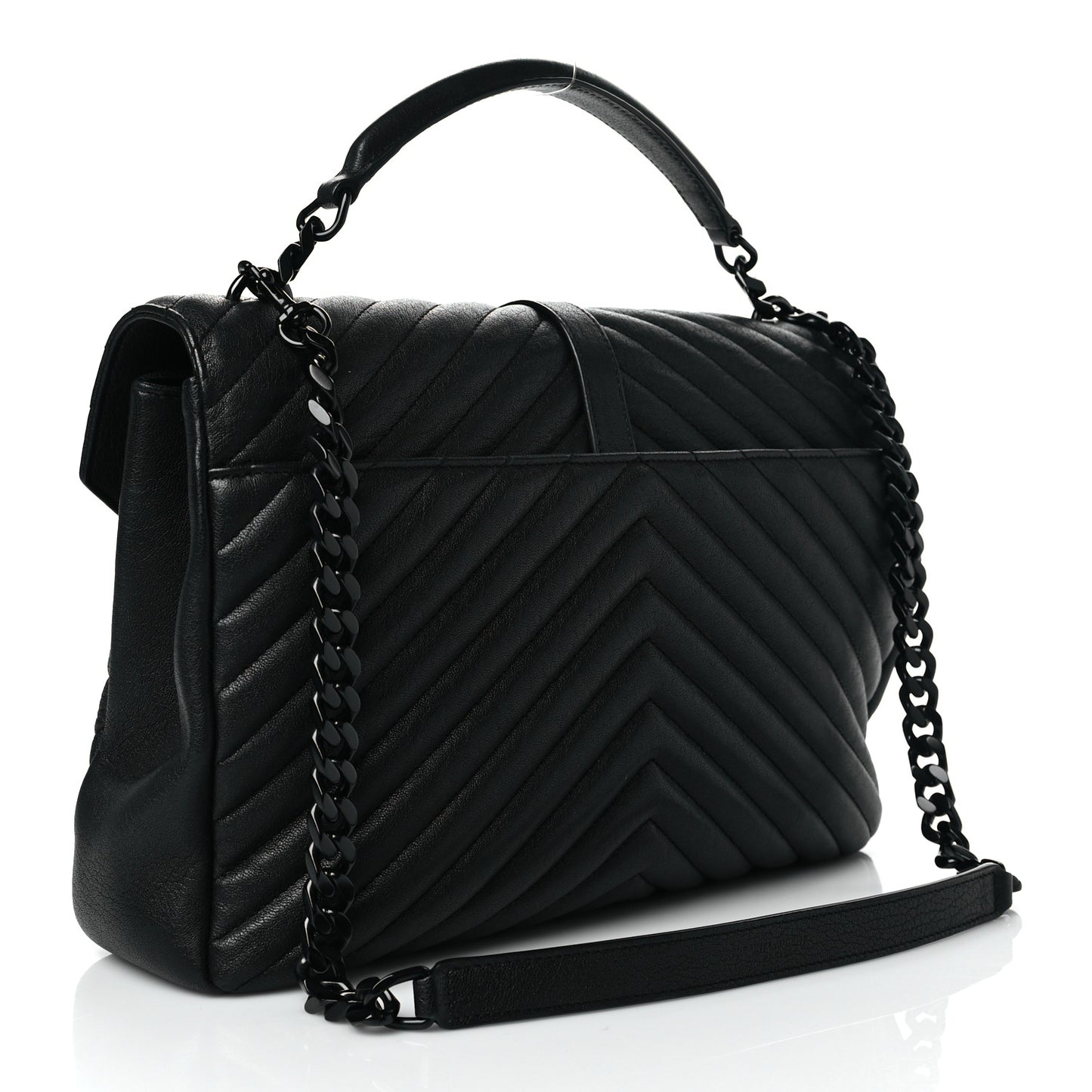 Sheepskin Matelasse Chevron Monogram Monochrome Large College Satchel Black